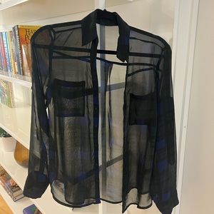 Express Sheer Plaid Portofino Button Down Blouse size small